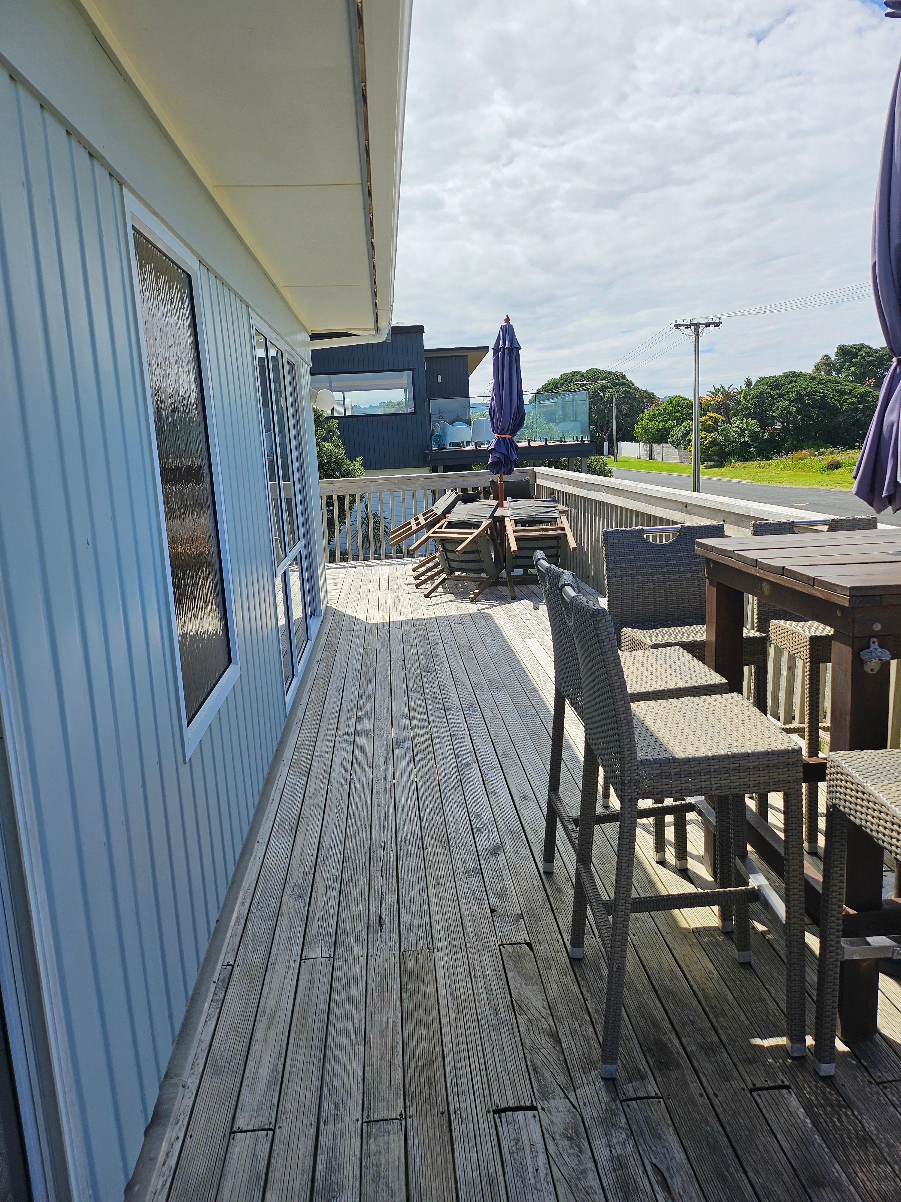 Deck upstairs heaps of outdoor seating to look out at the sea.
