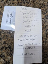 No one was at the front desk so we left a note before we left. They refuse to give us a refund for a rooms we couldn't stay in. Unacceptable.