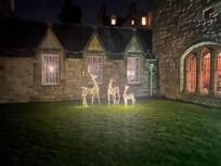 Christmas decorations outside the restaurant