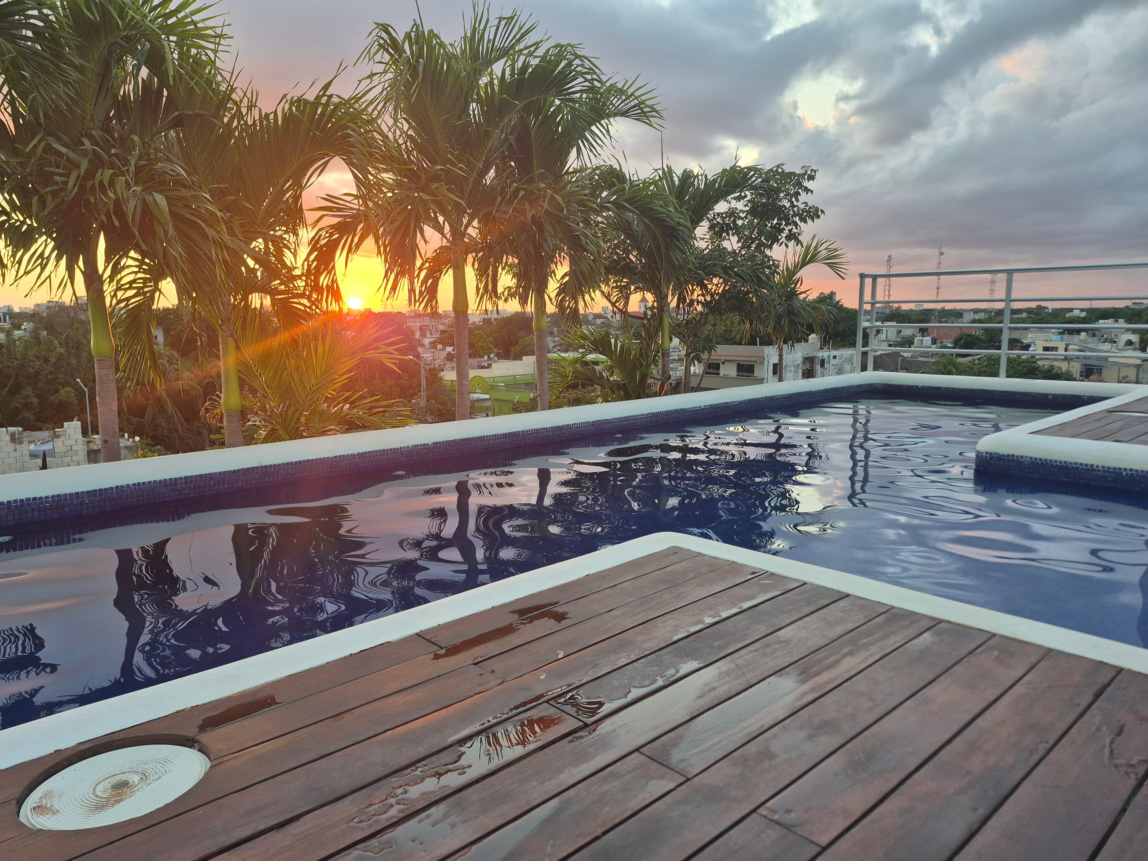 The pool on the roof is a good place to relax