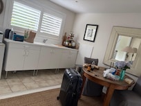 No stove but microwave and electric frypan provided.