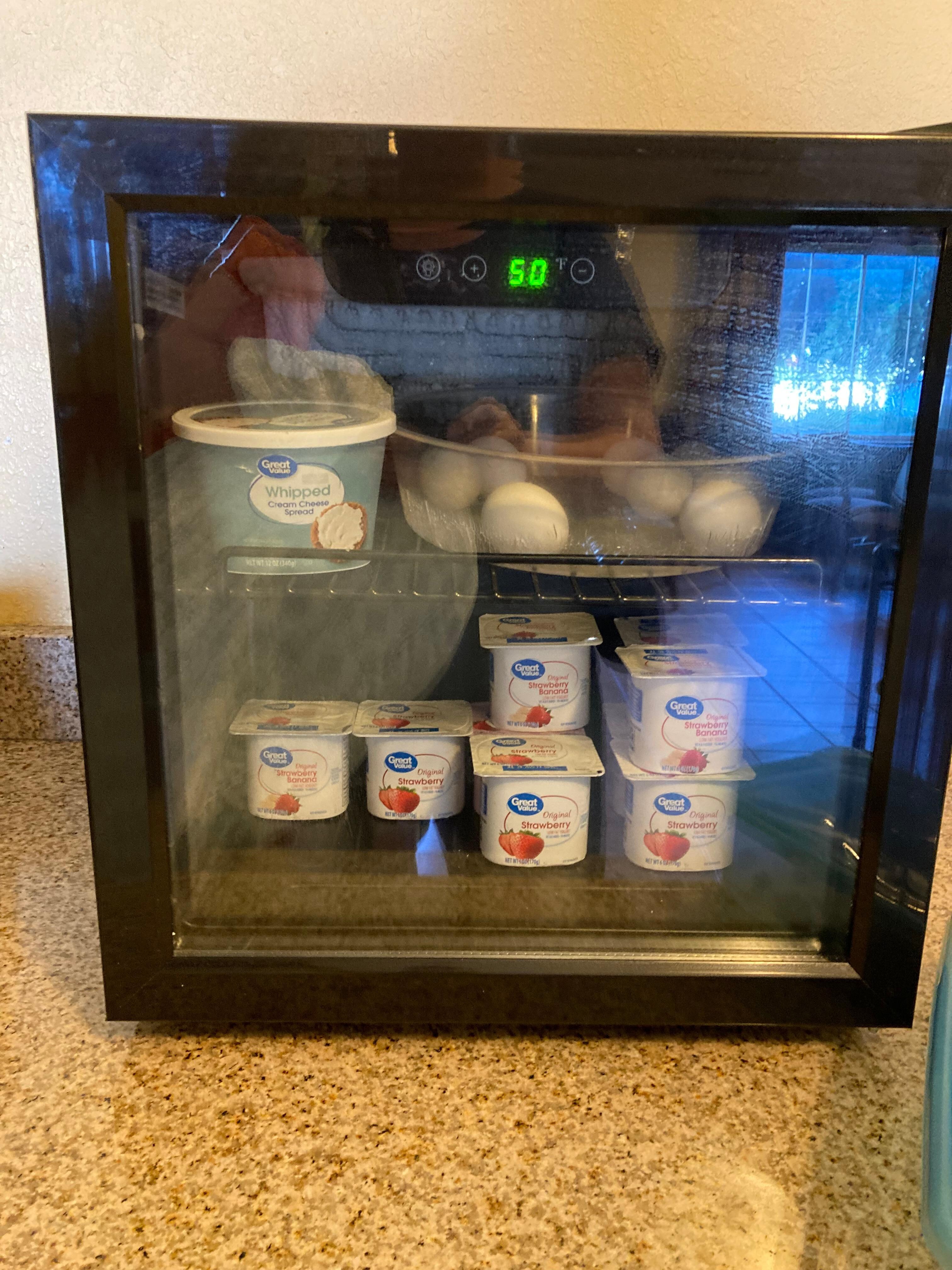 Group cream cheese in warm fridge