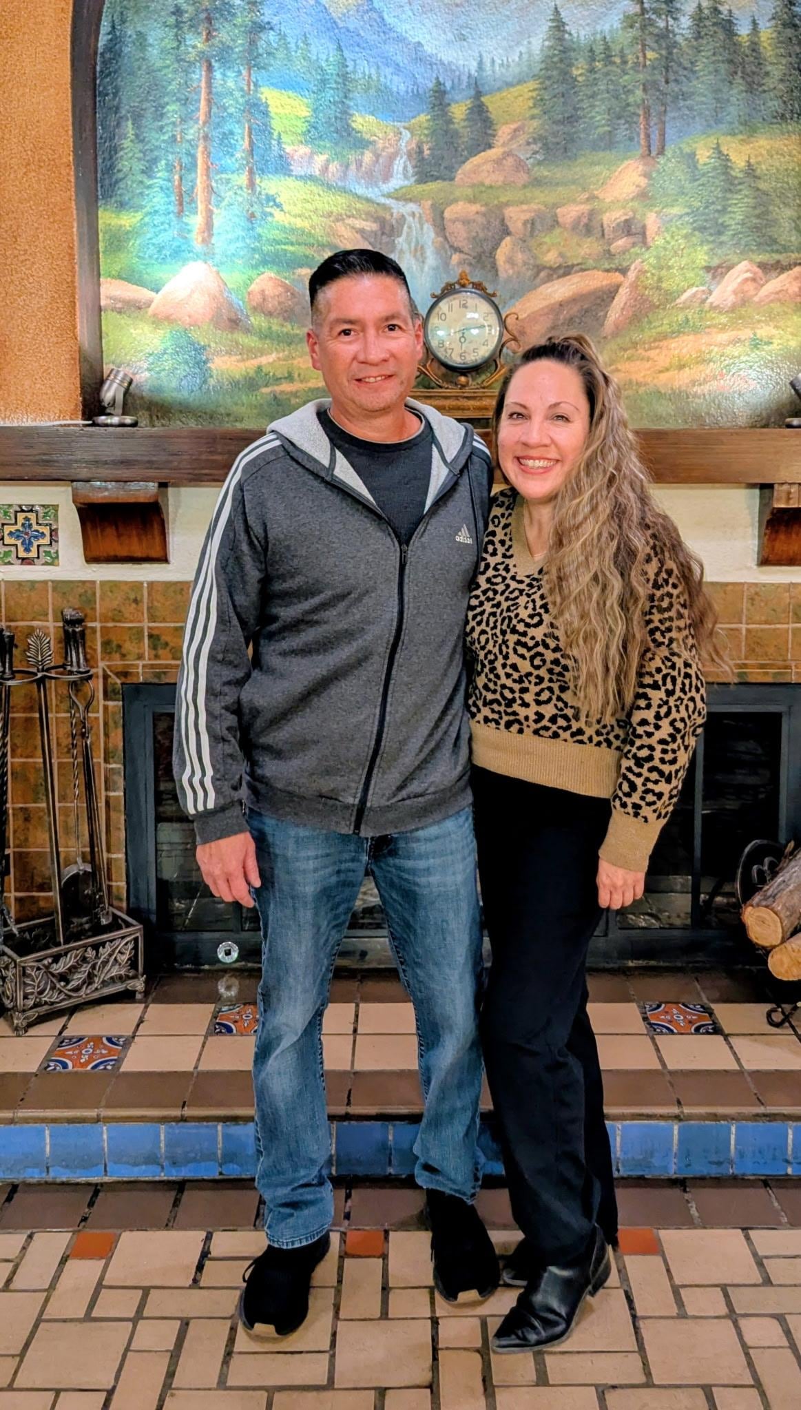 In front of the fireplace lobby