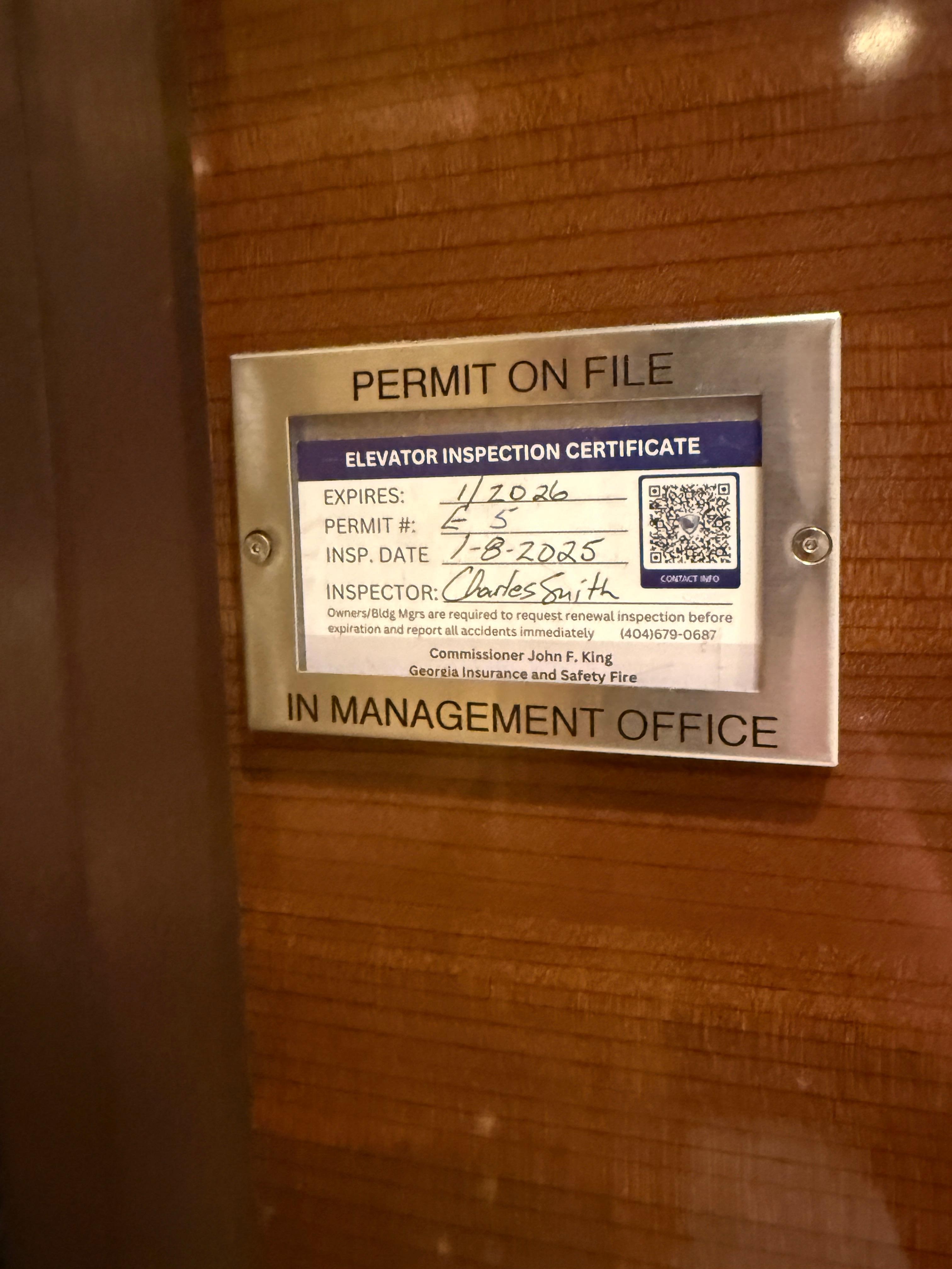 Elevator inspection is expired