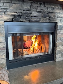 Gorgeous wood burning fireplace