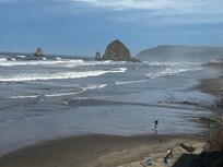 Haystack Rock with Tillamook Head Lighthouse to the far left