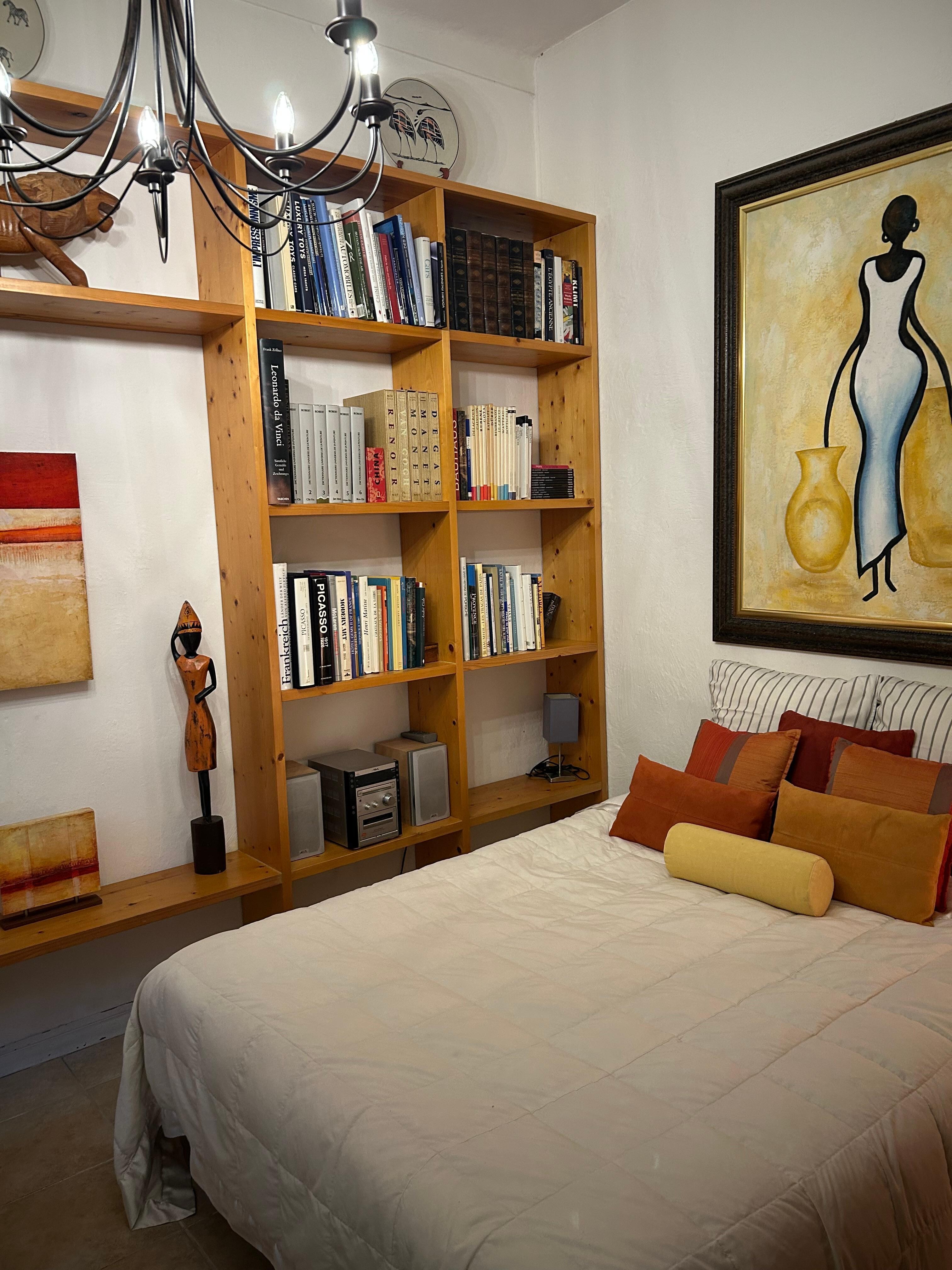 Second bedroom with surrounding library of books