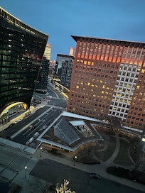 City view from 18th floor. Harbor visible to the right.