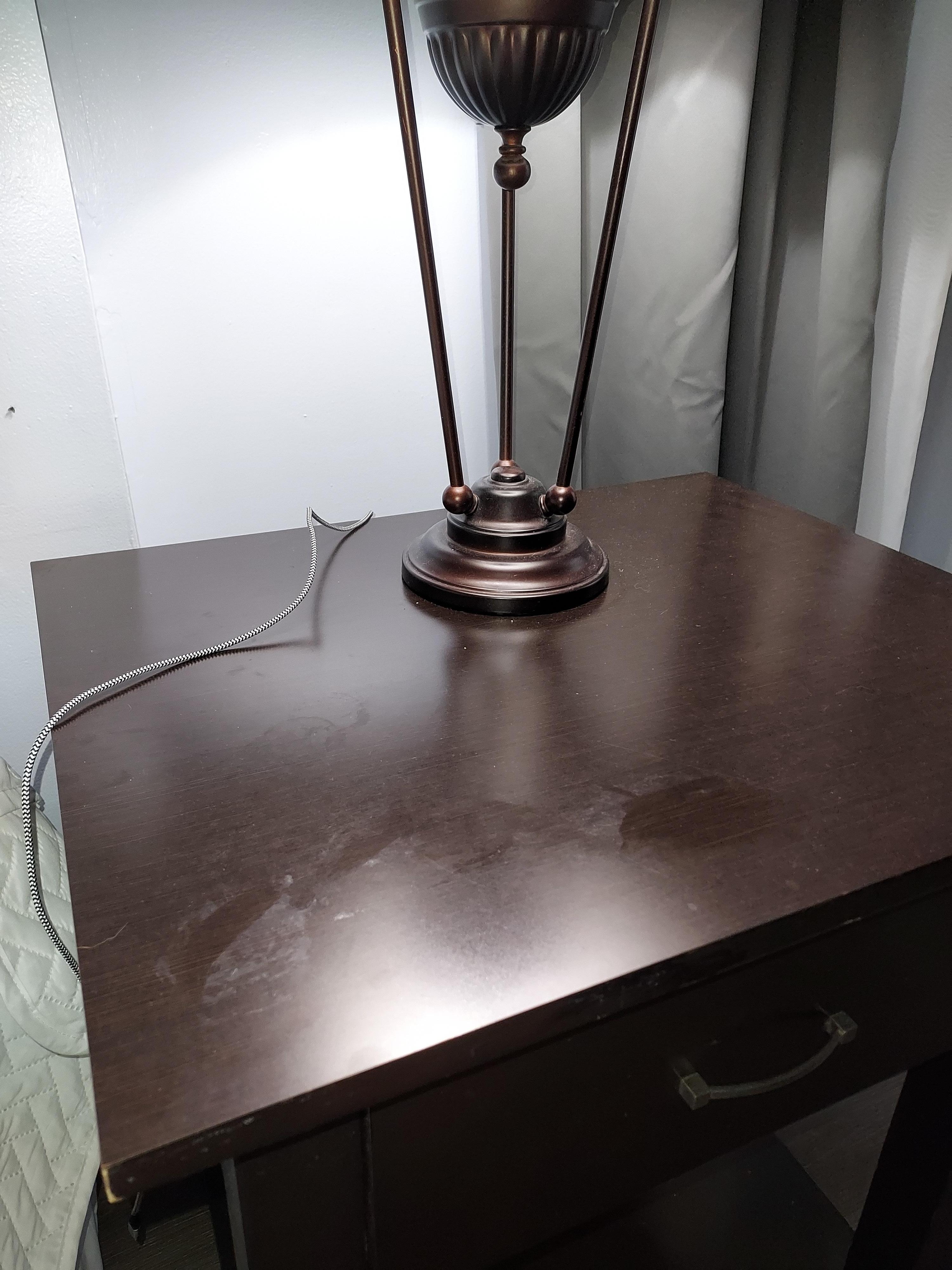 Bedside table with greasy spots