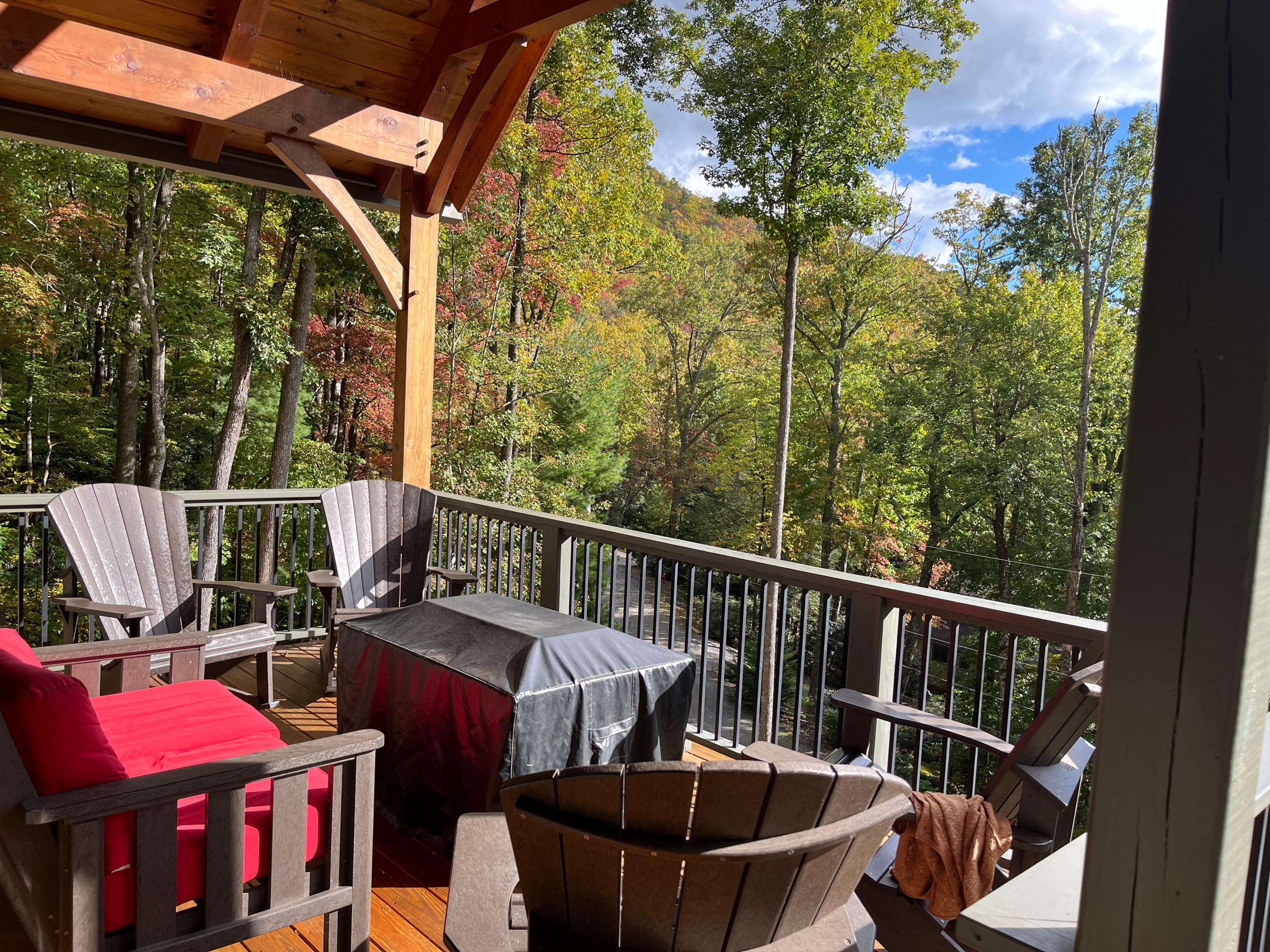 View from the deck with furniture. Table fireplace was a great plus.  