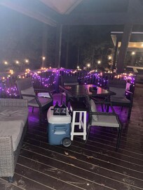 Halloween decorations on the back patio.