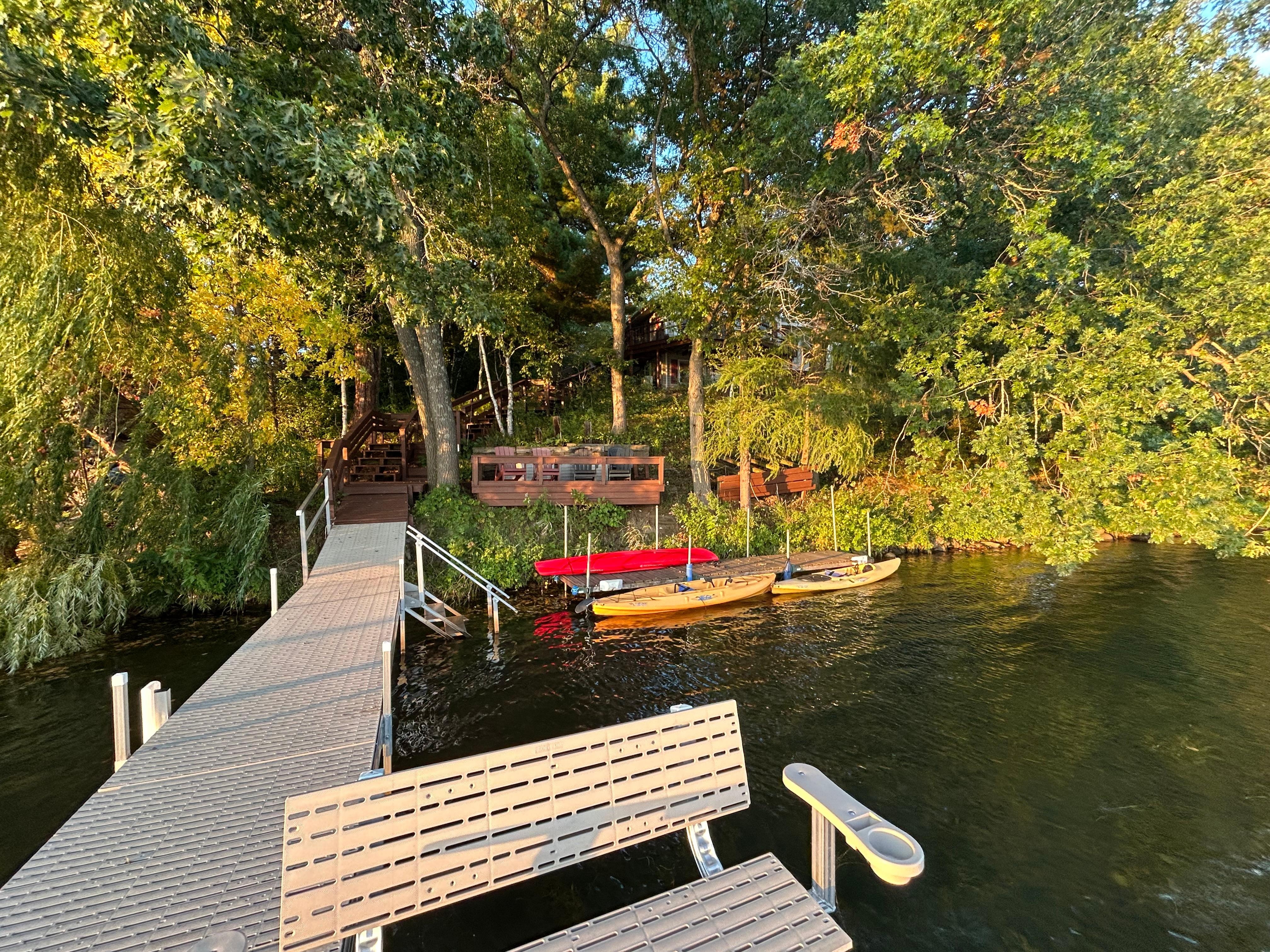 On the dock, looking up to the property. 
