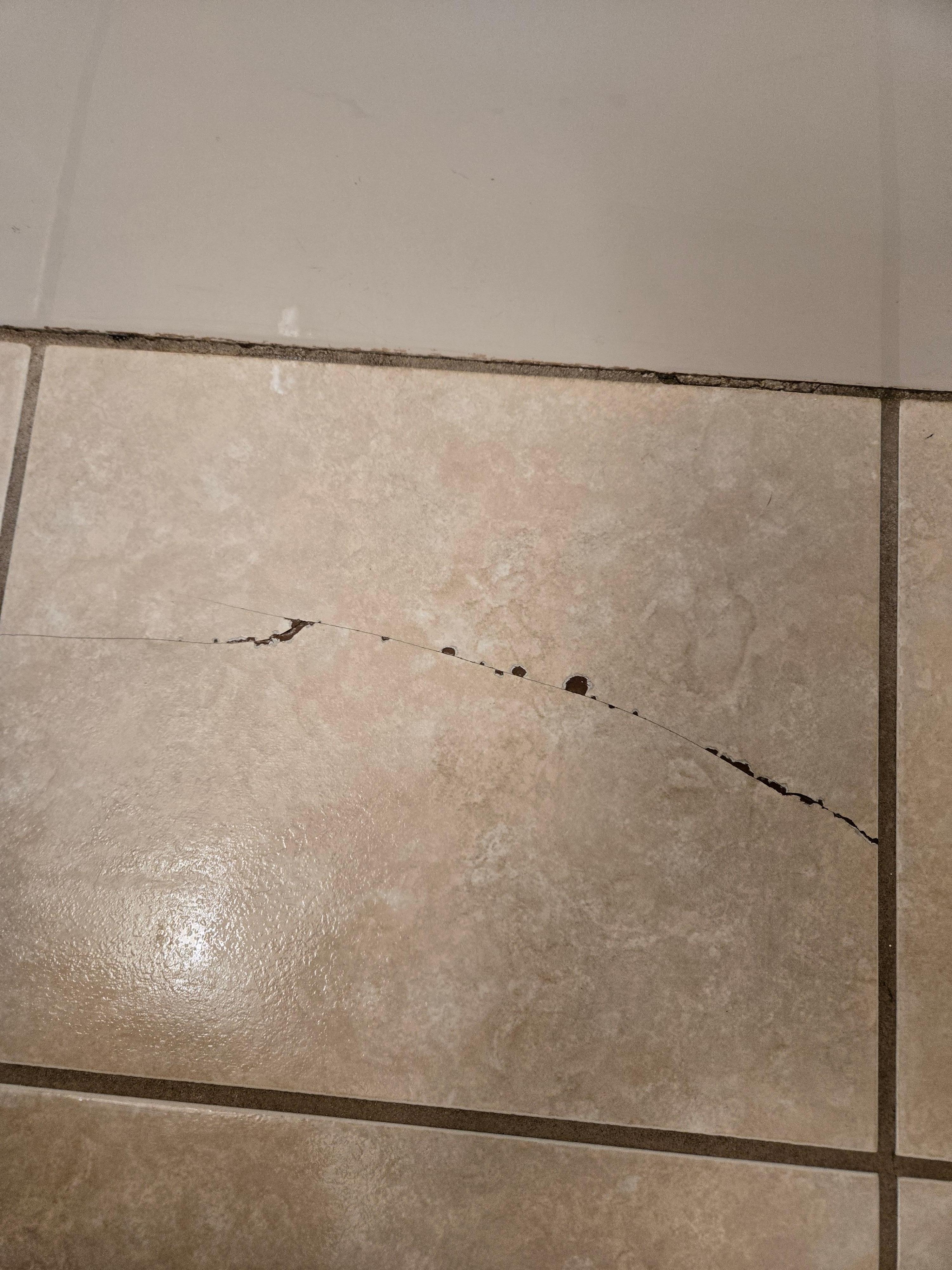 Broken tiles on bathroom floor