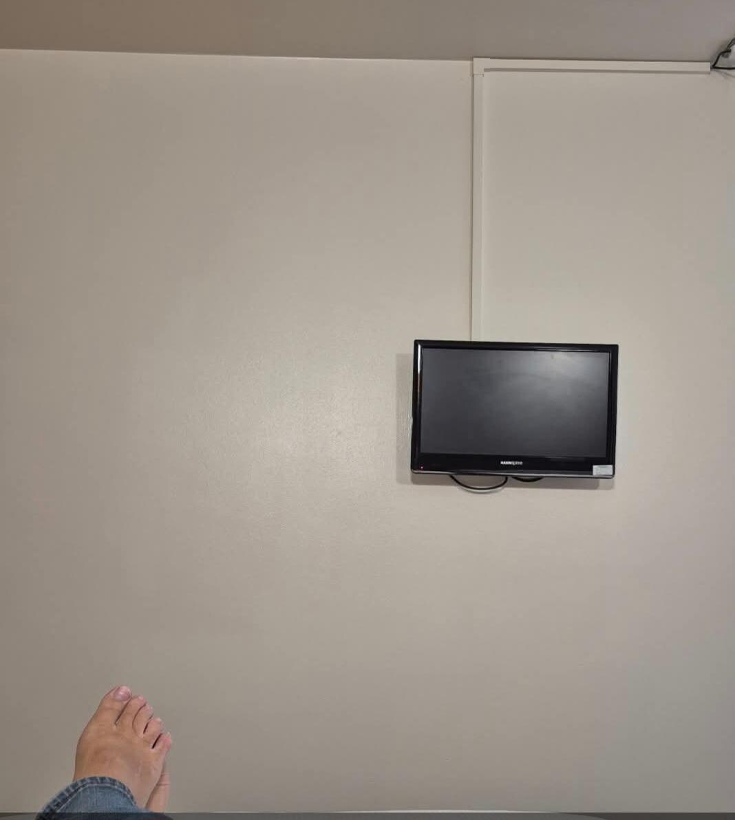 Tiny telly , and bathroom