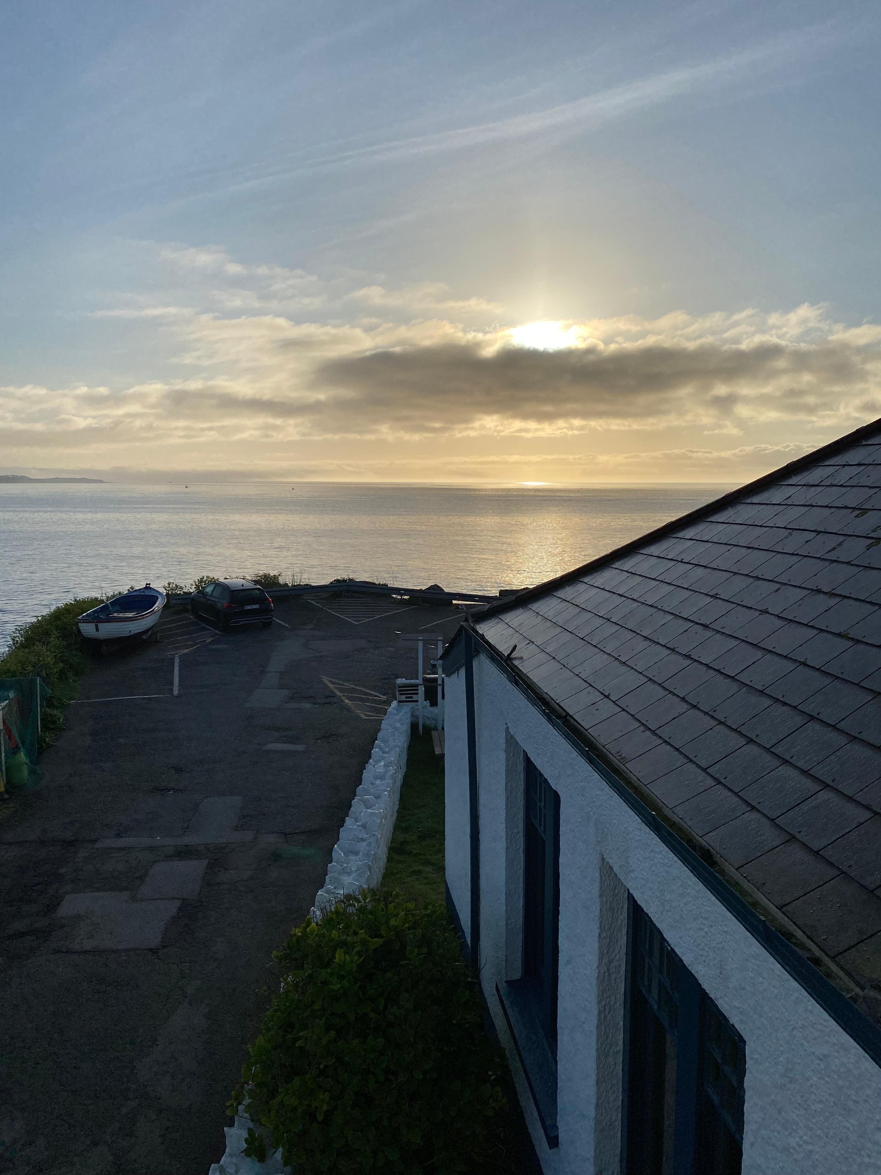 The front view from the room at sunrise