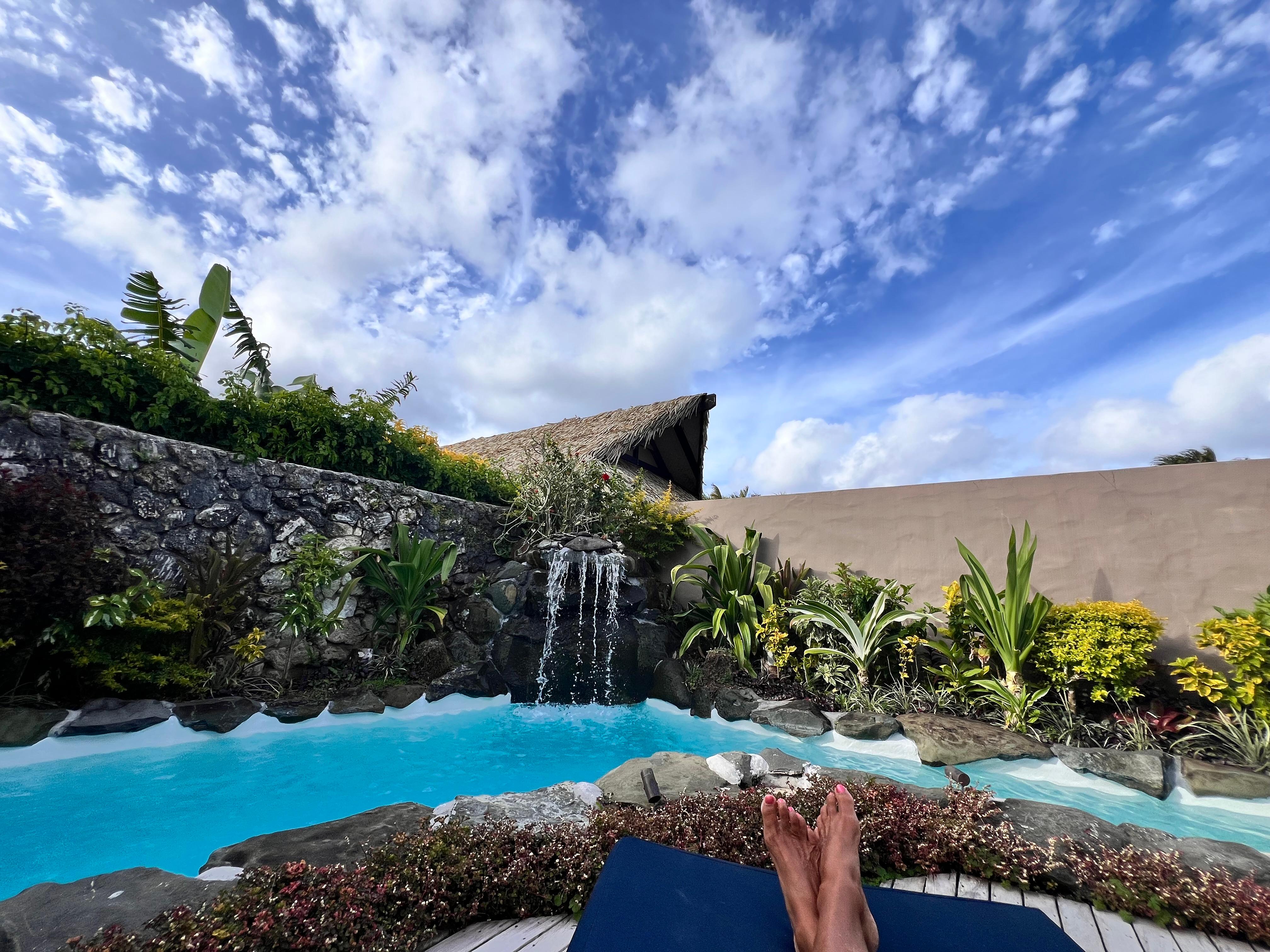 Private courtyard with waterfall plunge pool and bbq