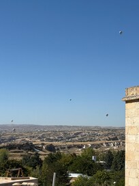 Hot air balloons seen form the breakfast terrace