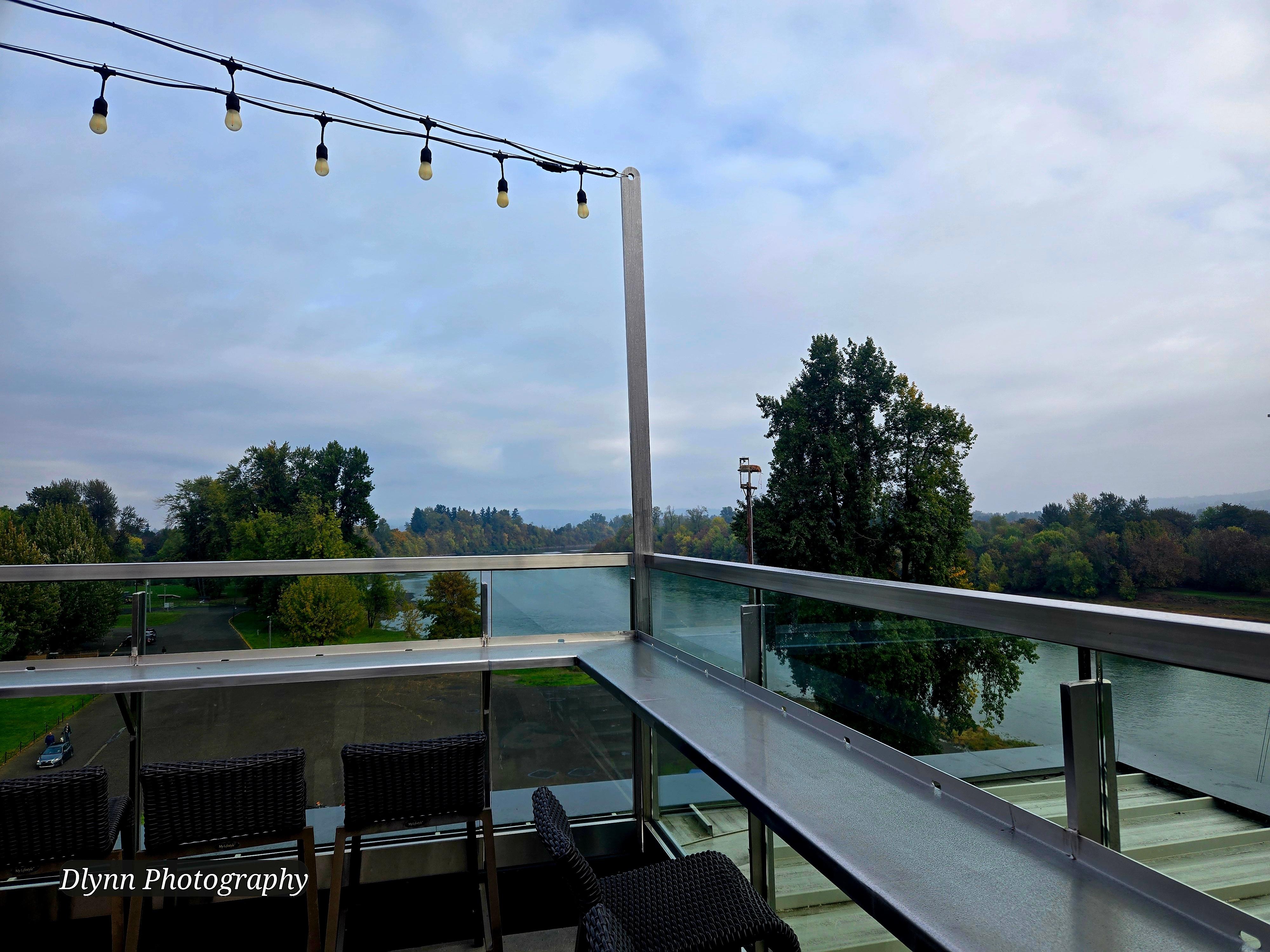 Rooftop view looking down river. 