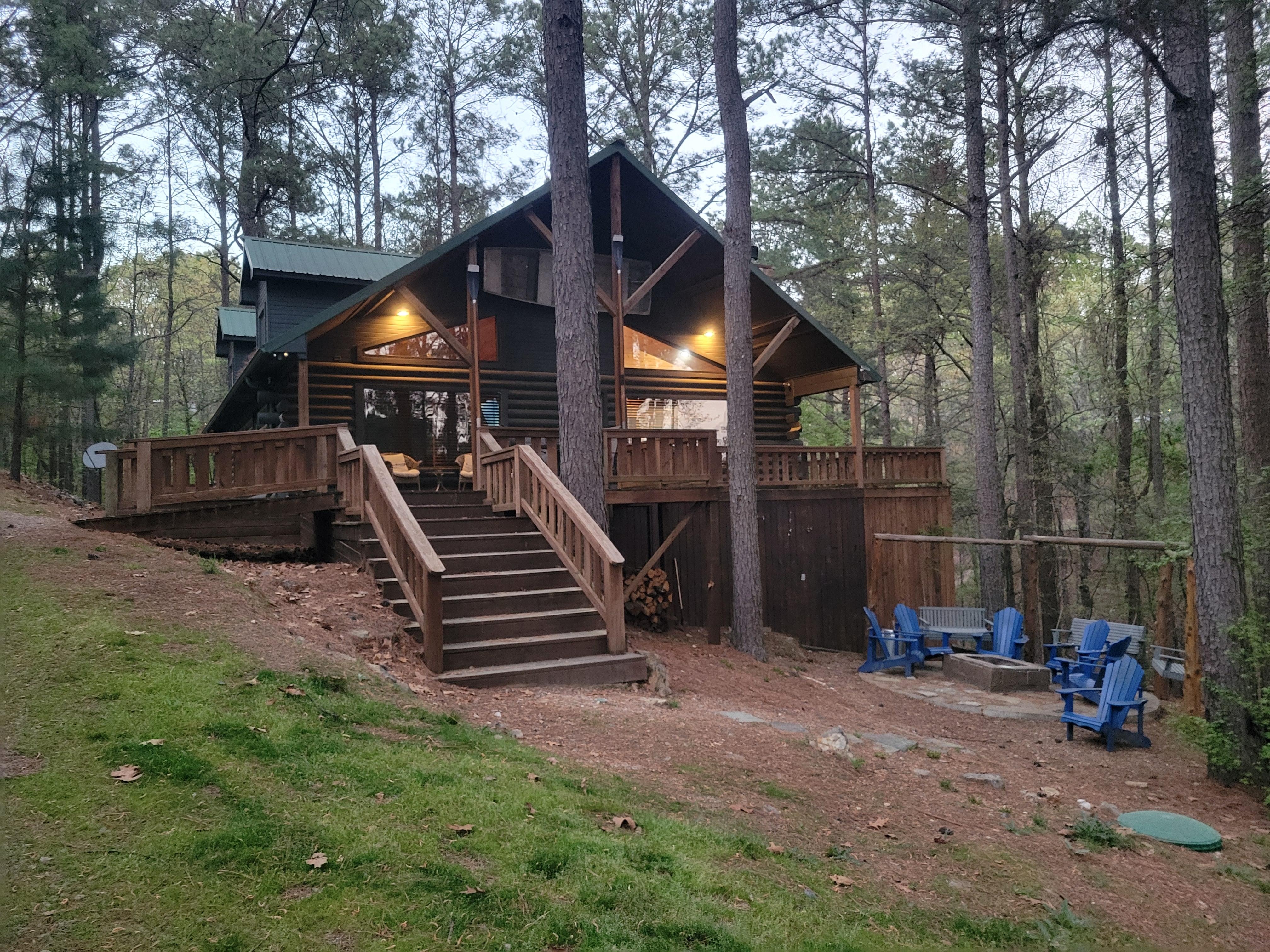 Looking back at the cabin from the exit side of the driveway