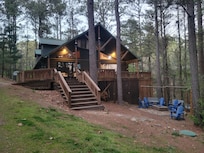 Looking back at the cabin from the exit side of the driveway