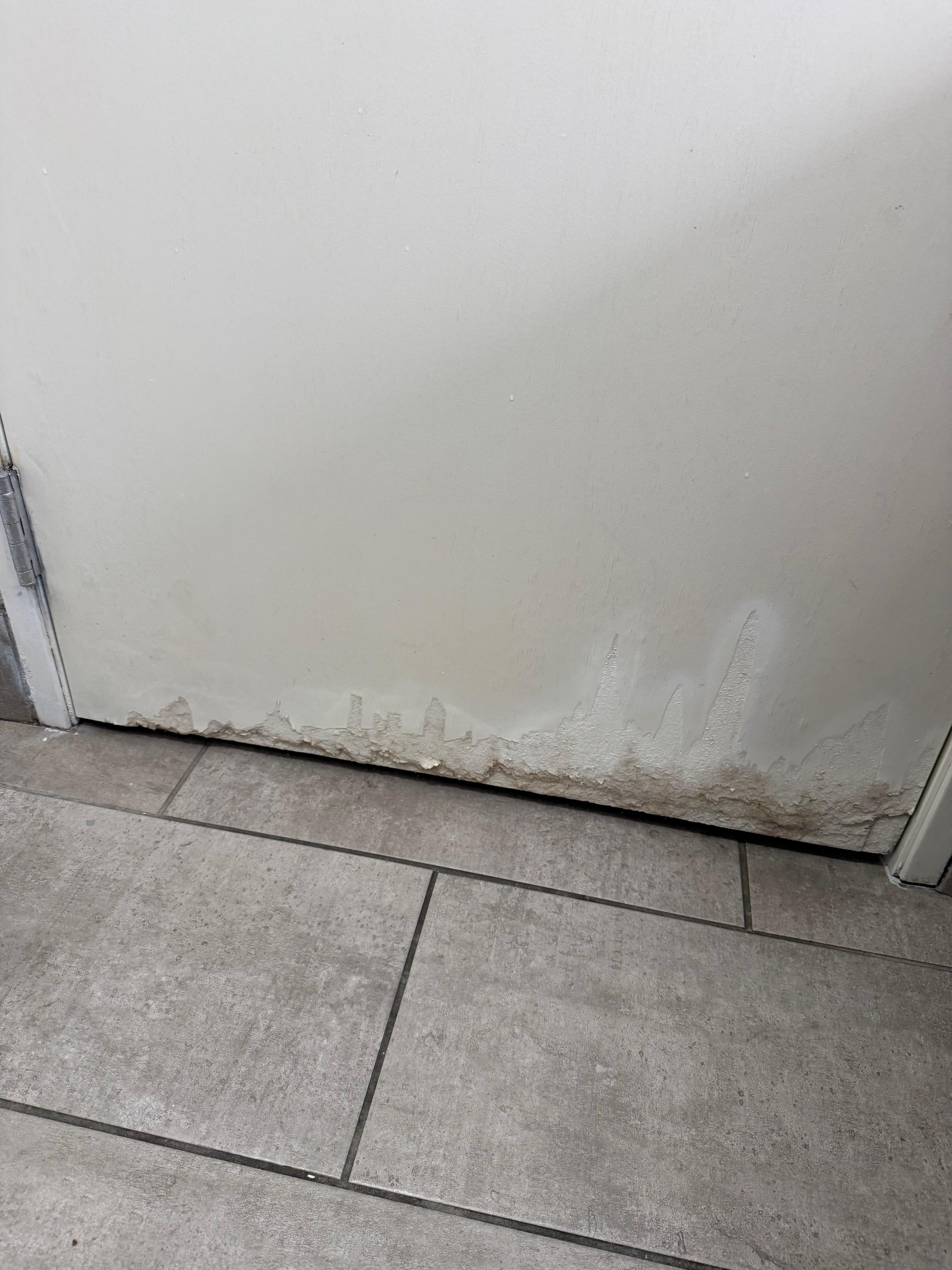 In side bathroom door. Look at the bottom 