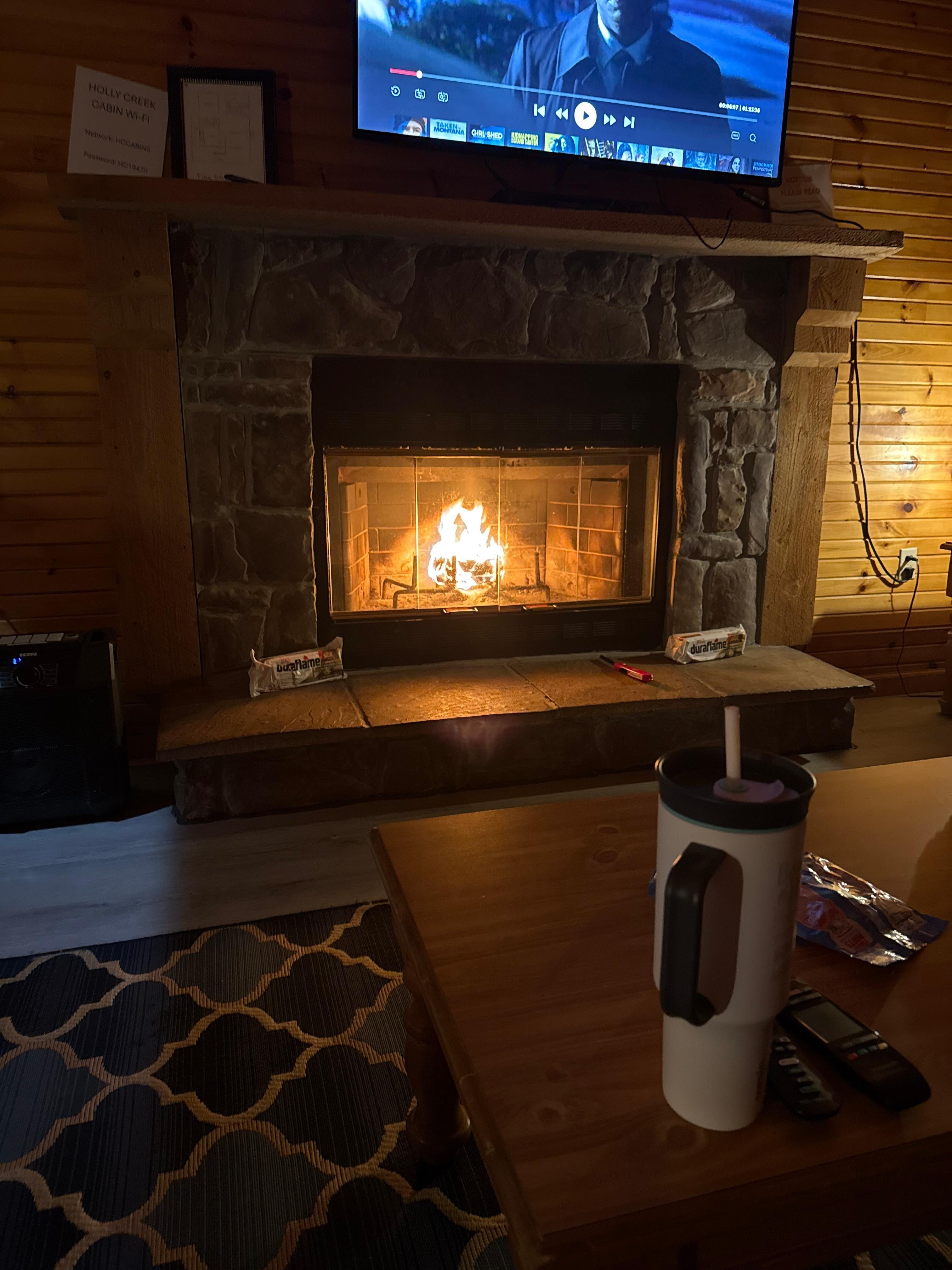 Relaxing by the fire