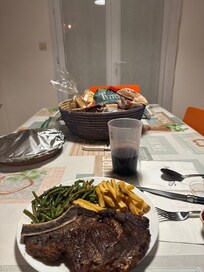 Dinner made at the house using the outdoor grill.