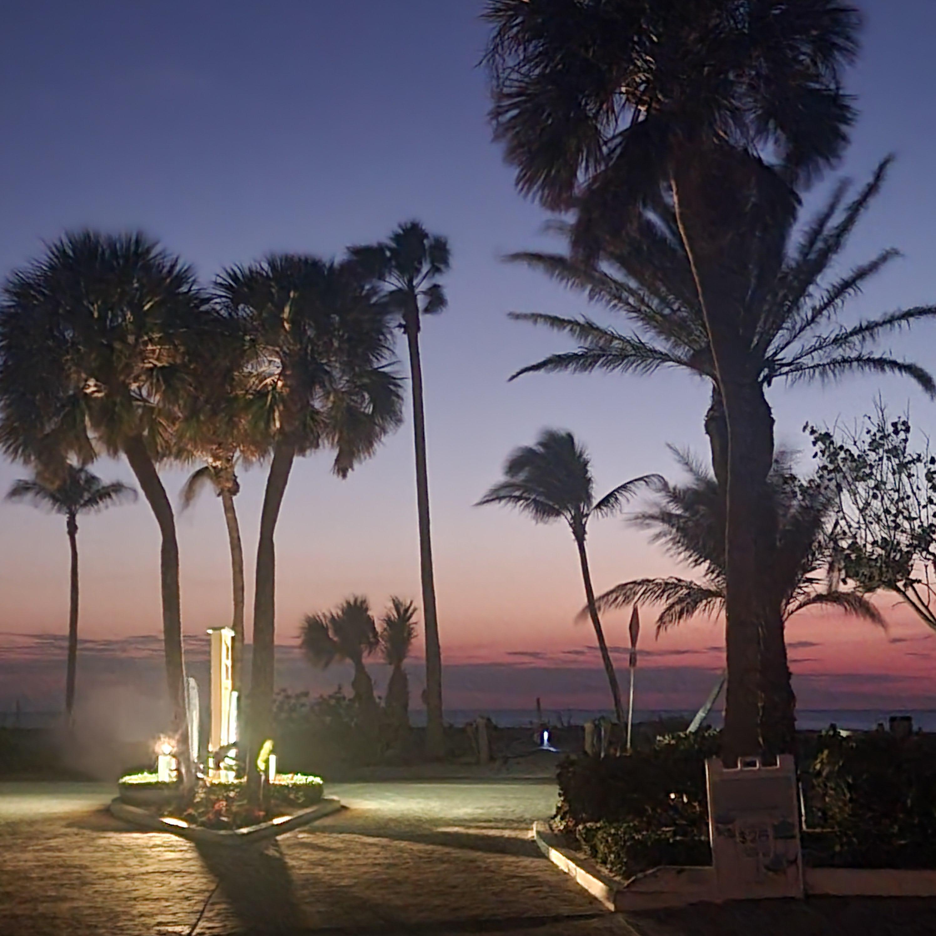 Main entrance at dusk