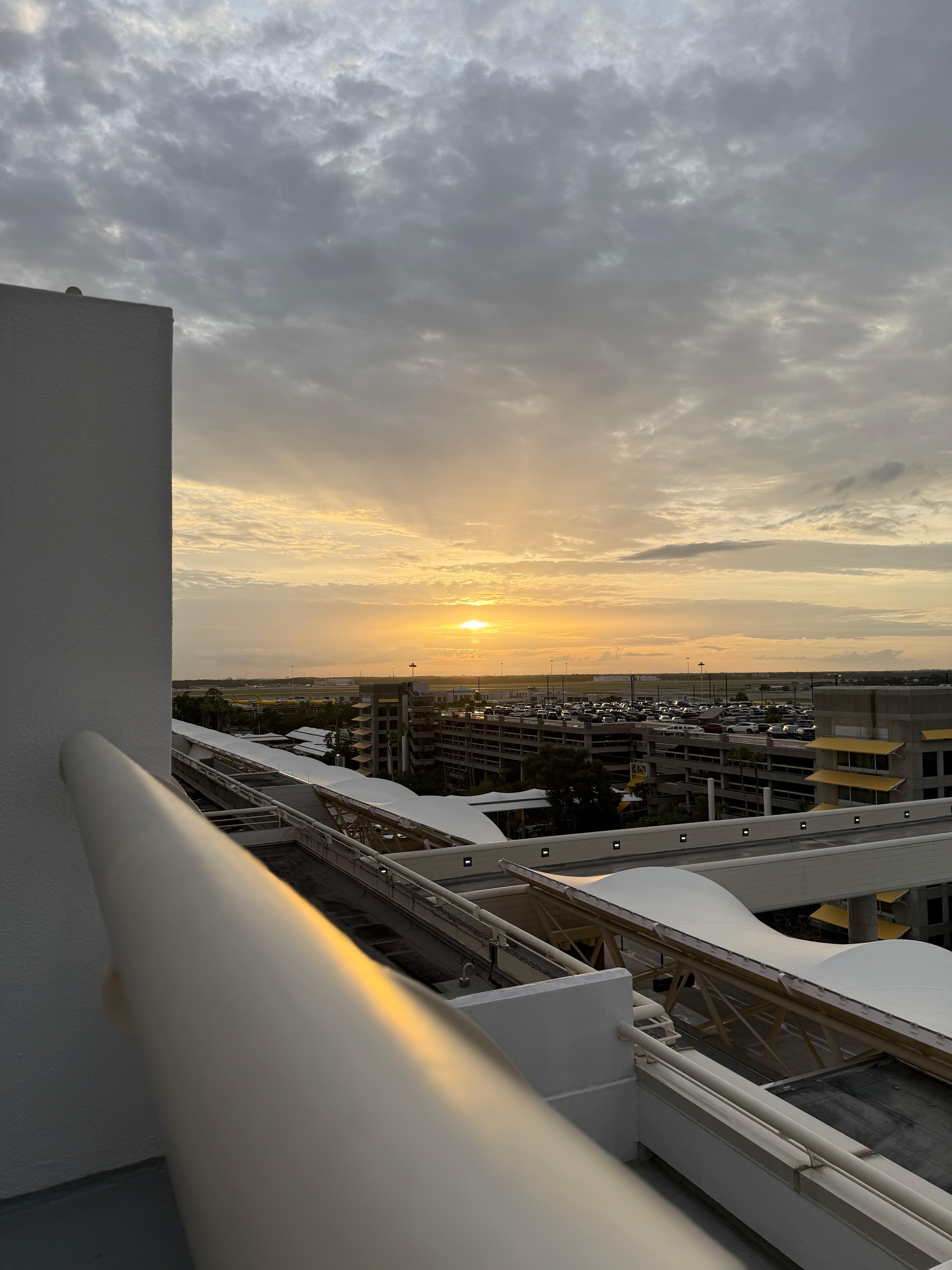 Looking out towards the runway we caught an awesome sunset! View from the rooms balcony. 