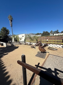 Corn hole and sitting area