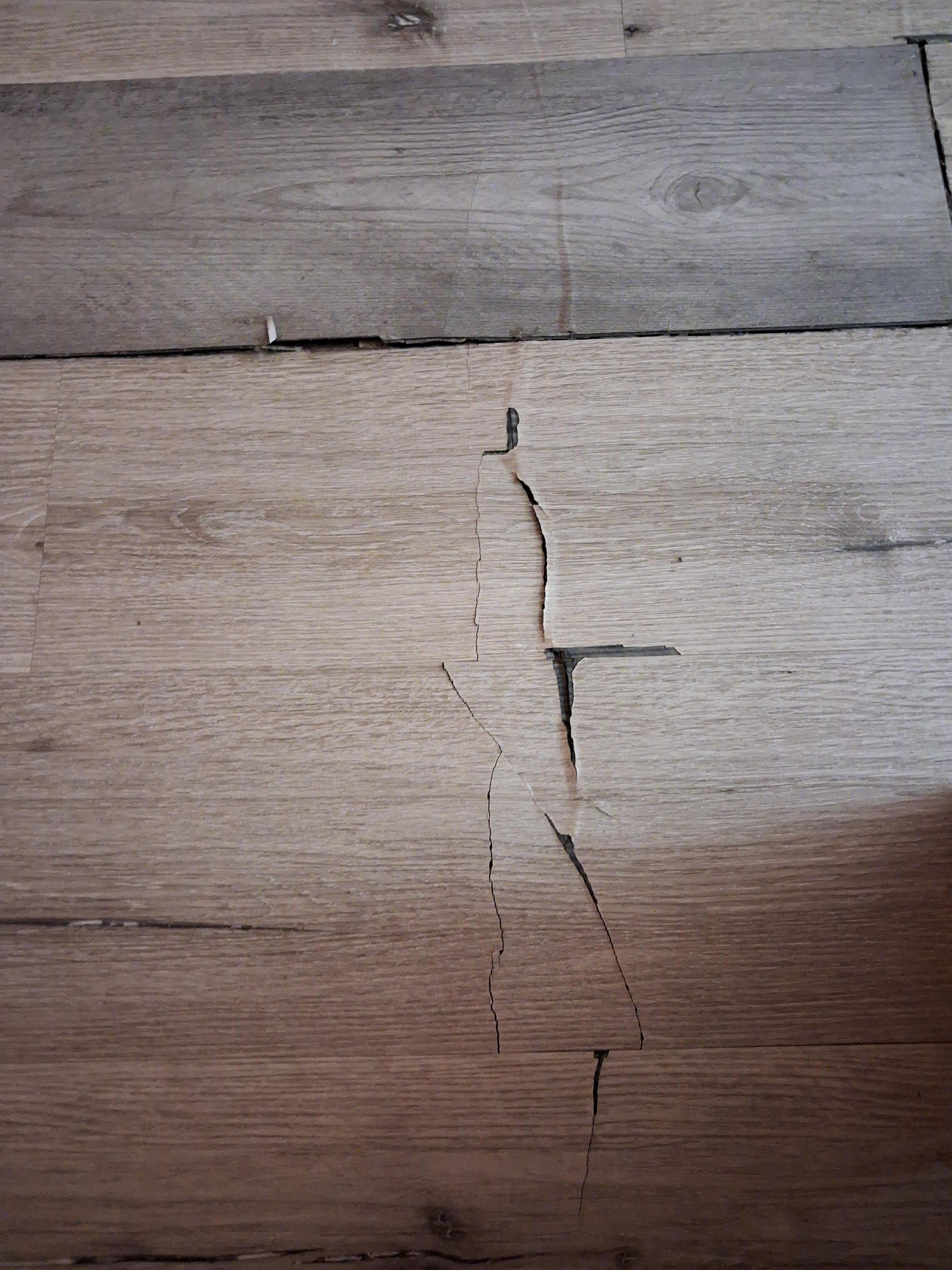 Very fragile flooring in main bedroom leading into bathroom. Not repaired.