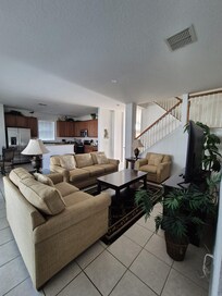 Living room and kitchen area.