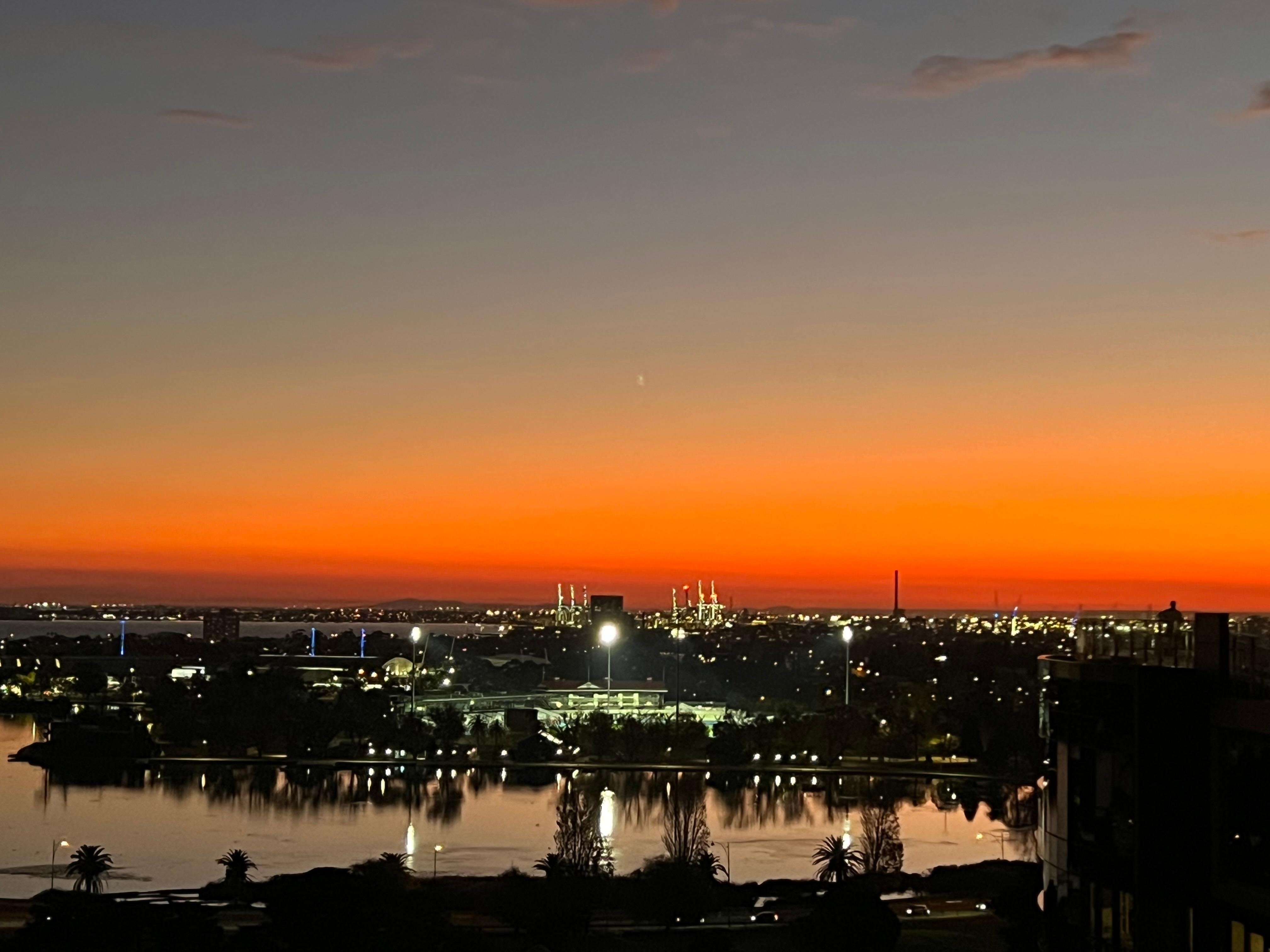 Beautiful sunset with a stunning view all the way to the ocean.