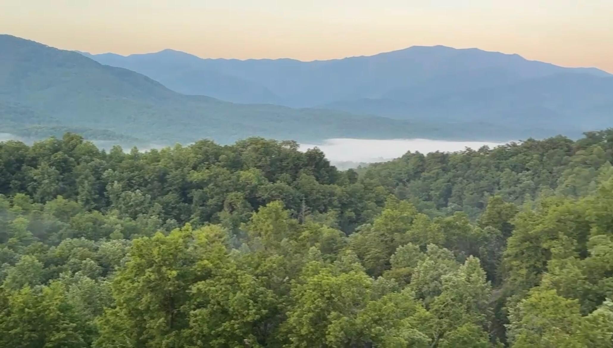 Clouds/fog around the base of the mountains