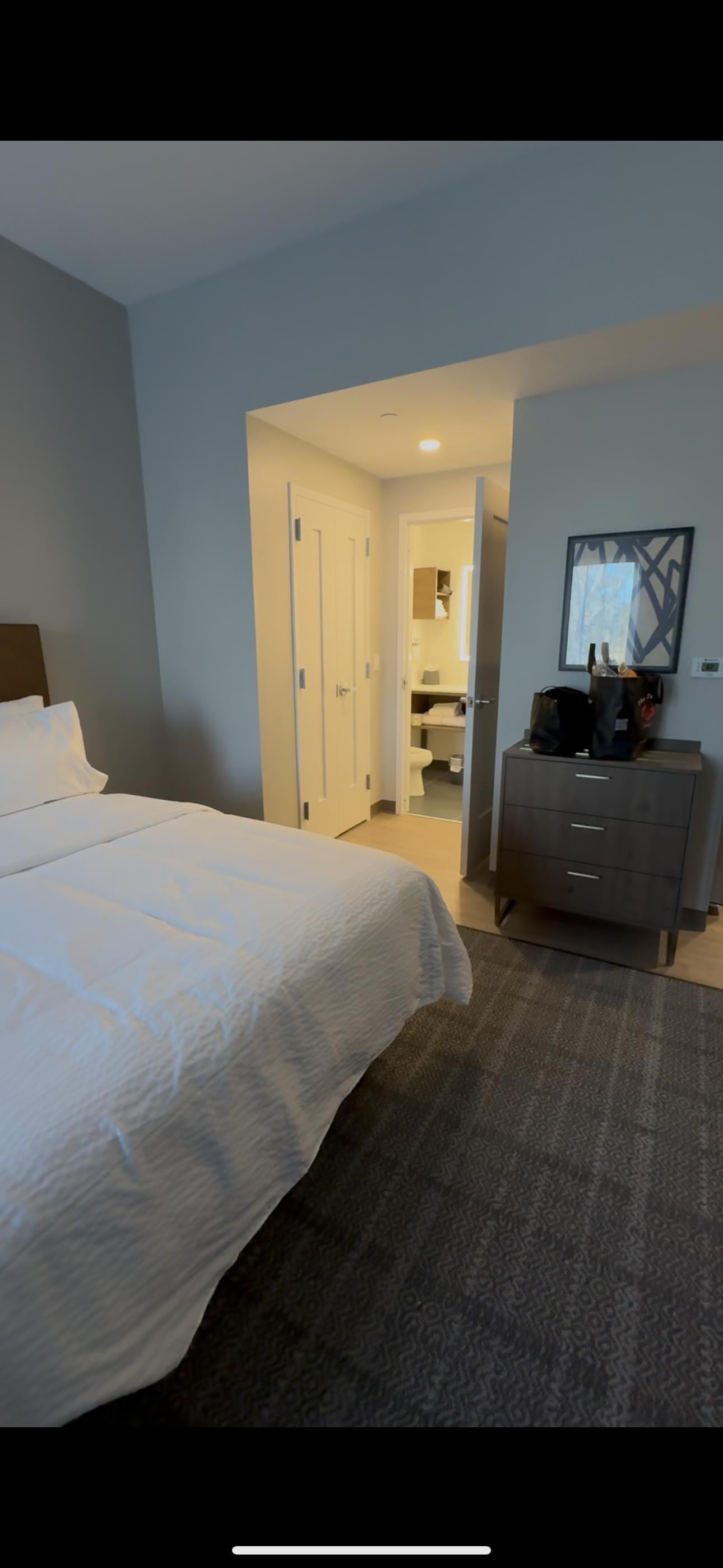 Dresser, closet and access to the bathroom