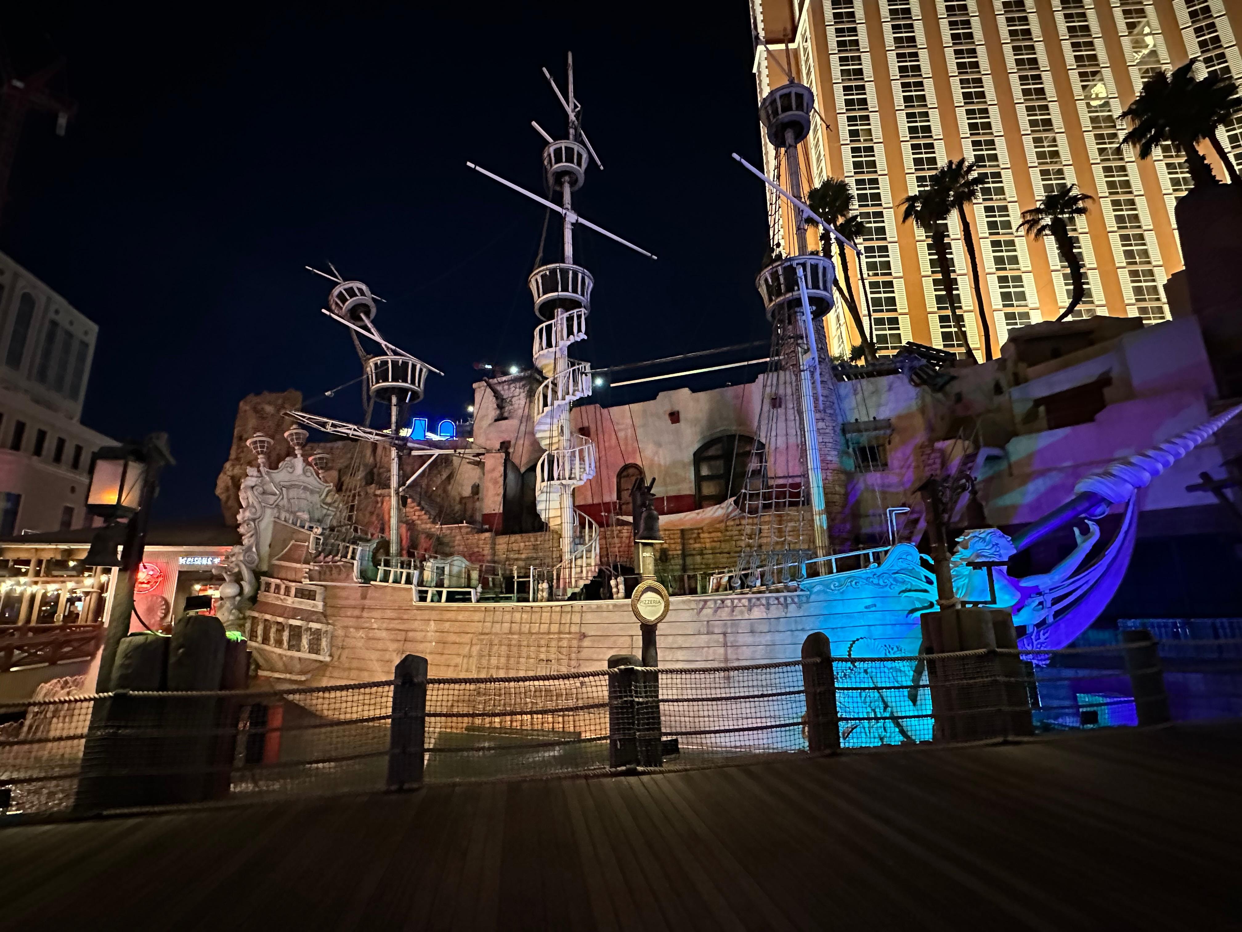 Out front of Treasure Island on the strip.