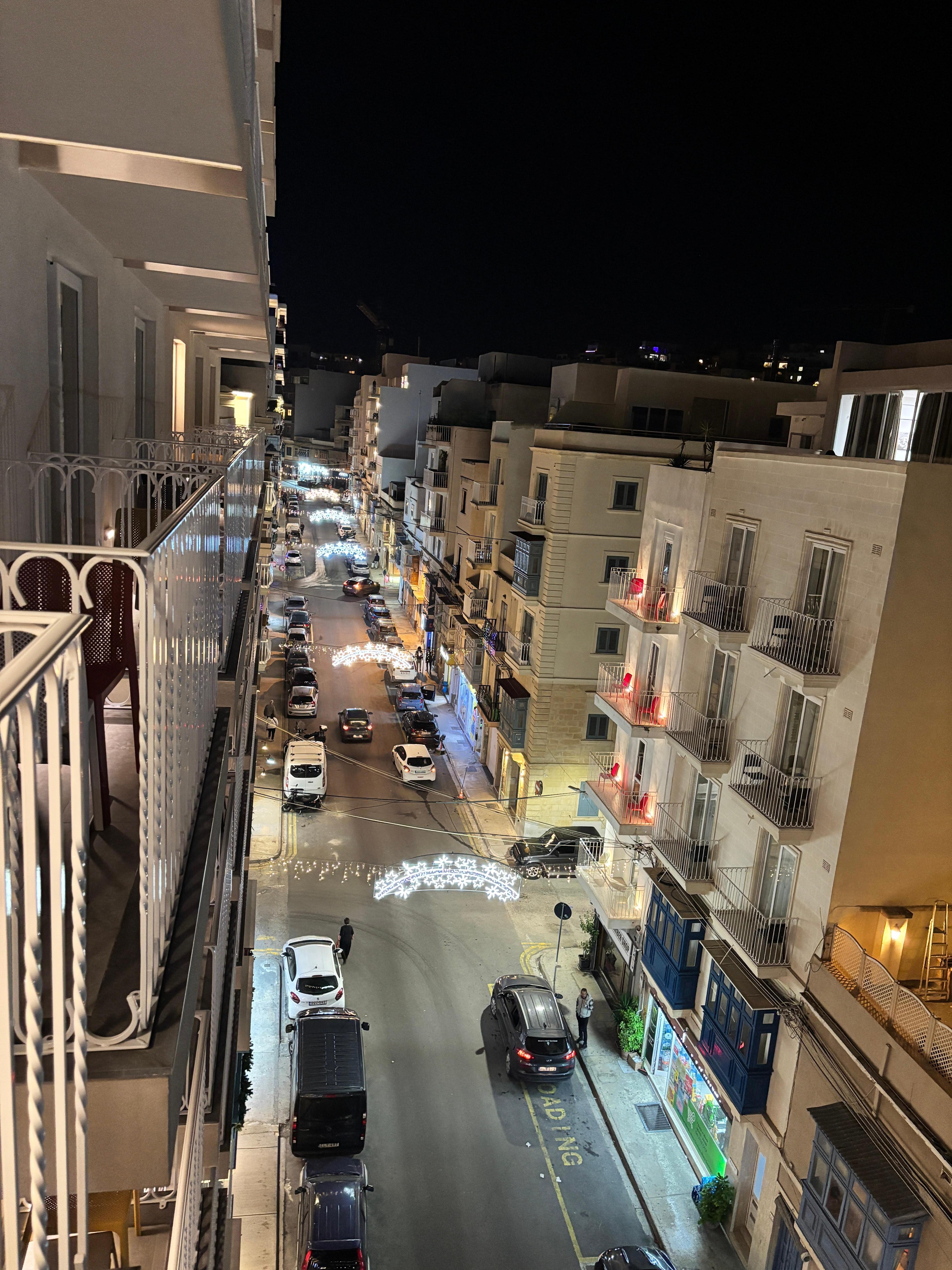 View from our room at night, great soundproofing from the patio too