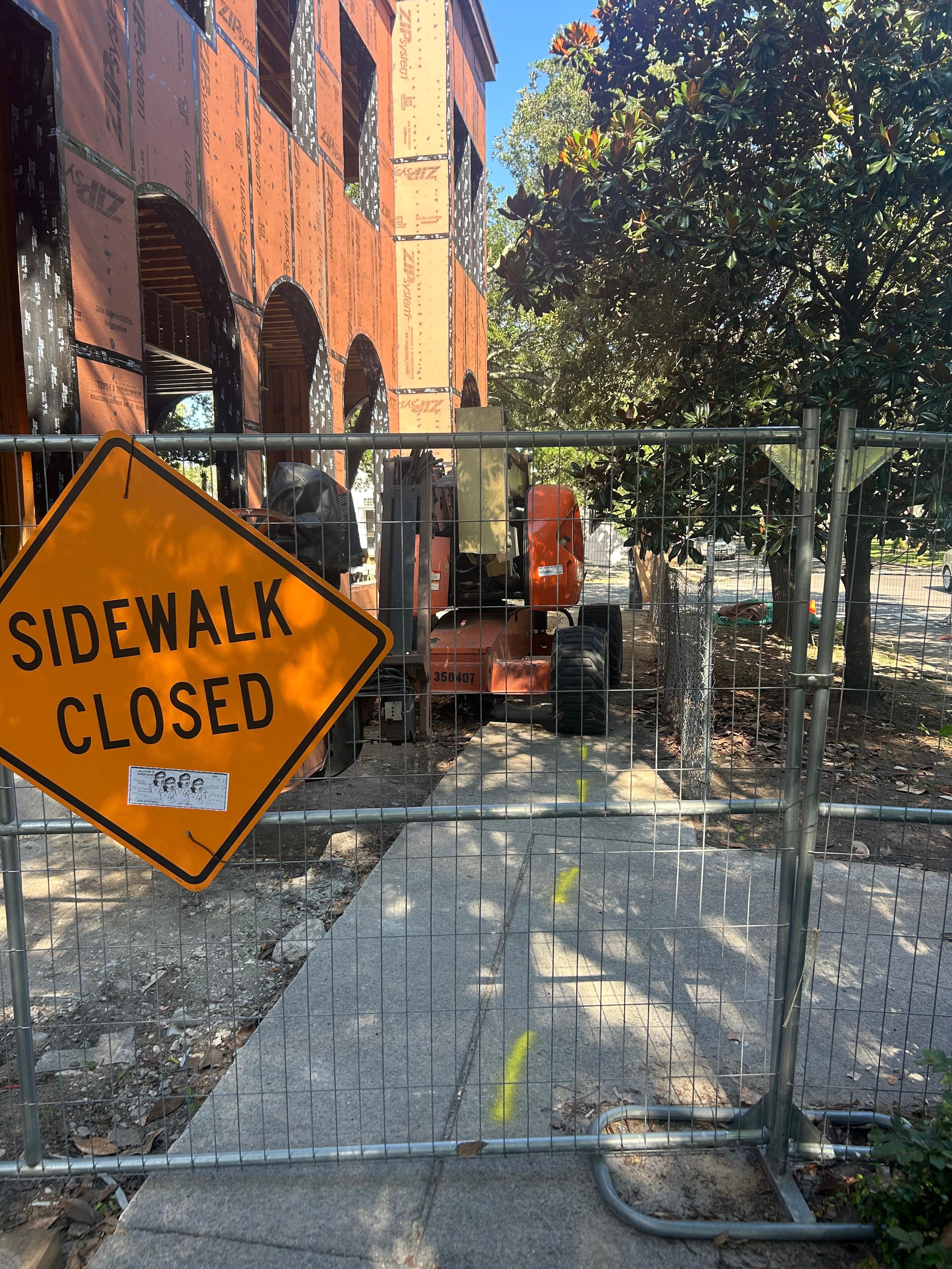 Sidewalk blocked for construction