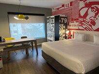 Bed and desk area