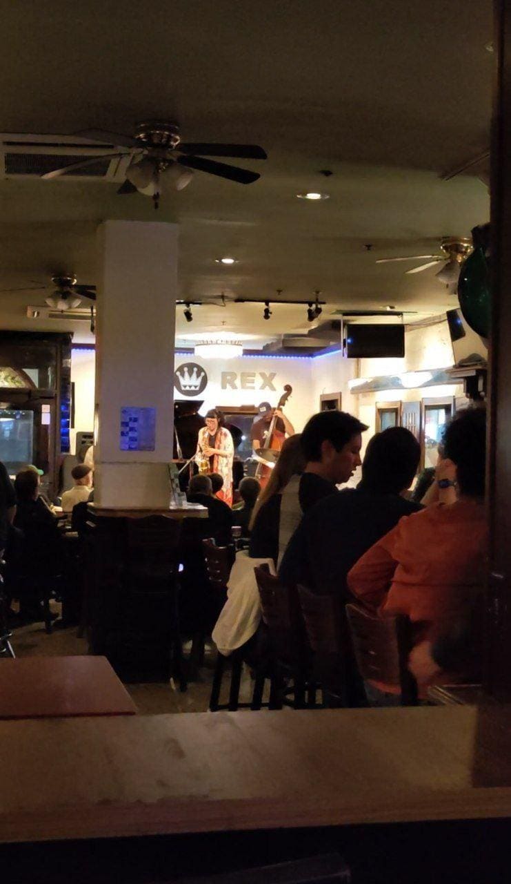 Photo from the bar looking at the band at a distance.