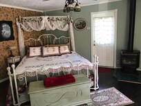 Comfy, clean bed. Door to patio