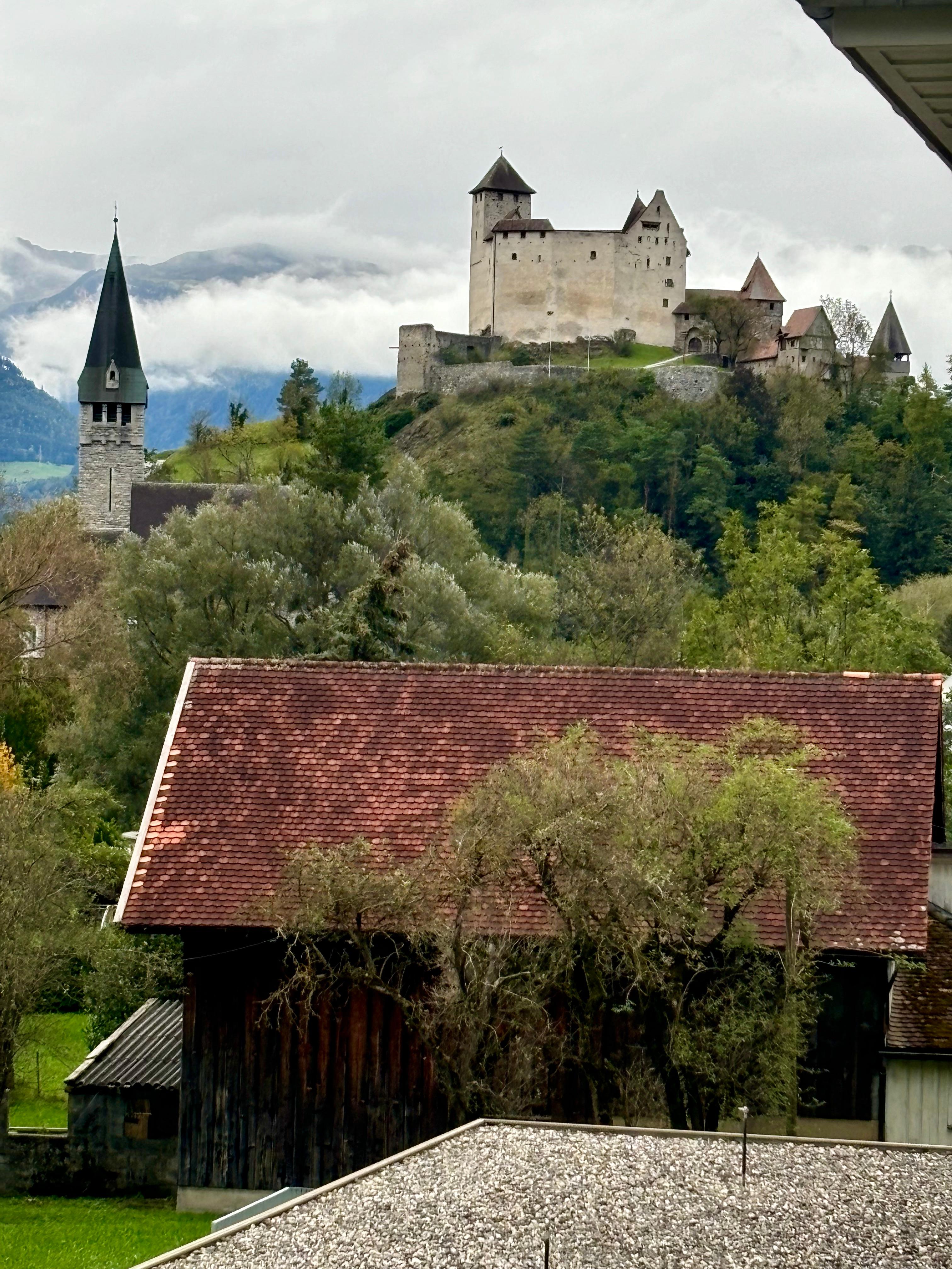 Gutenberg Castle, built in the Middle Ages! and the church spire at Saint Nicholas Balzers