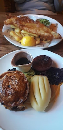 Steak and Tomato Pie and the Fish & Chips