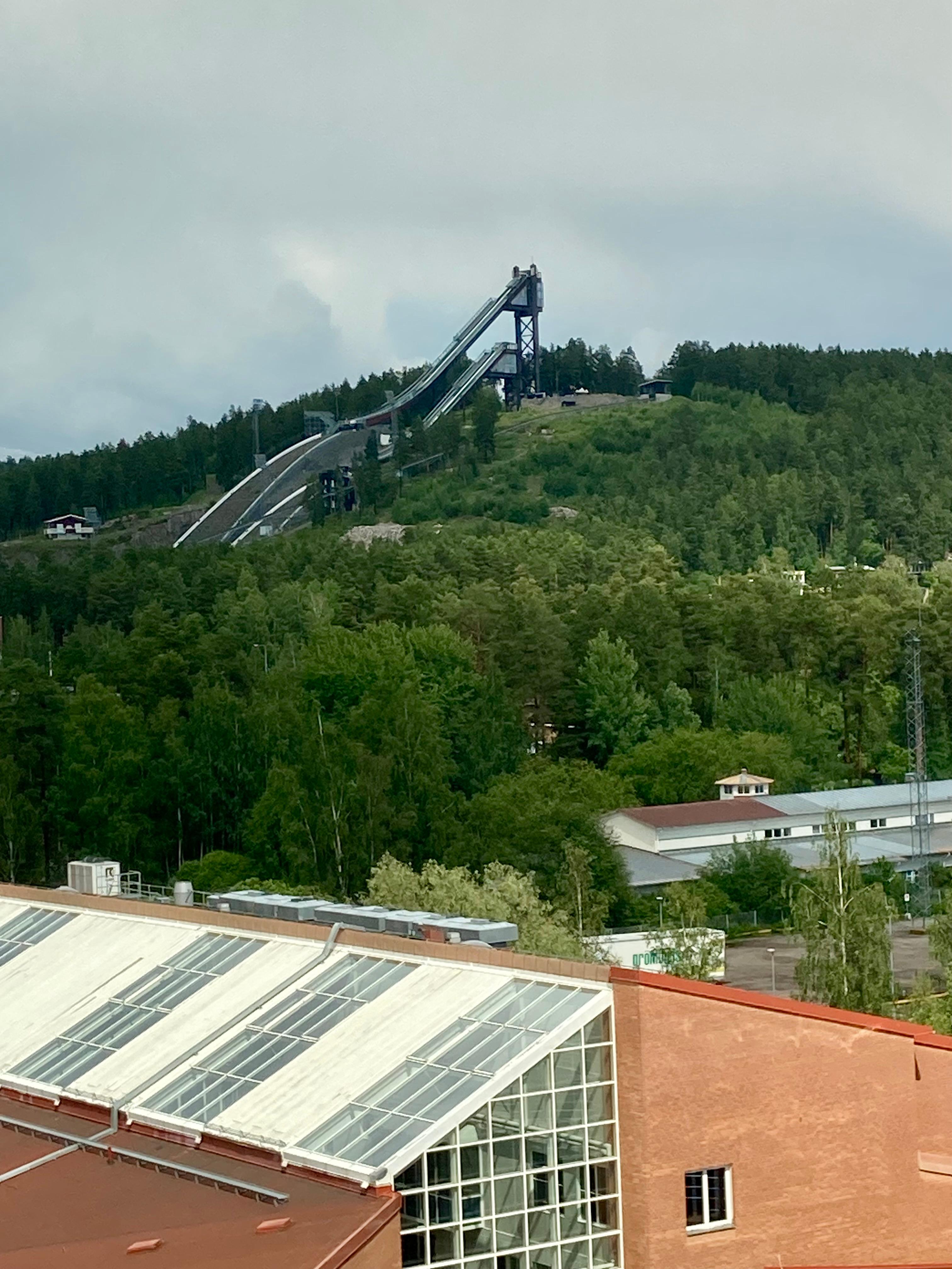 Ski jumps in the near distance