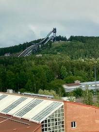 Ski jumps in the near distance
