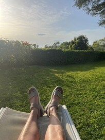 The lounge chairs on the grass