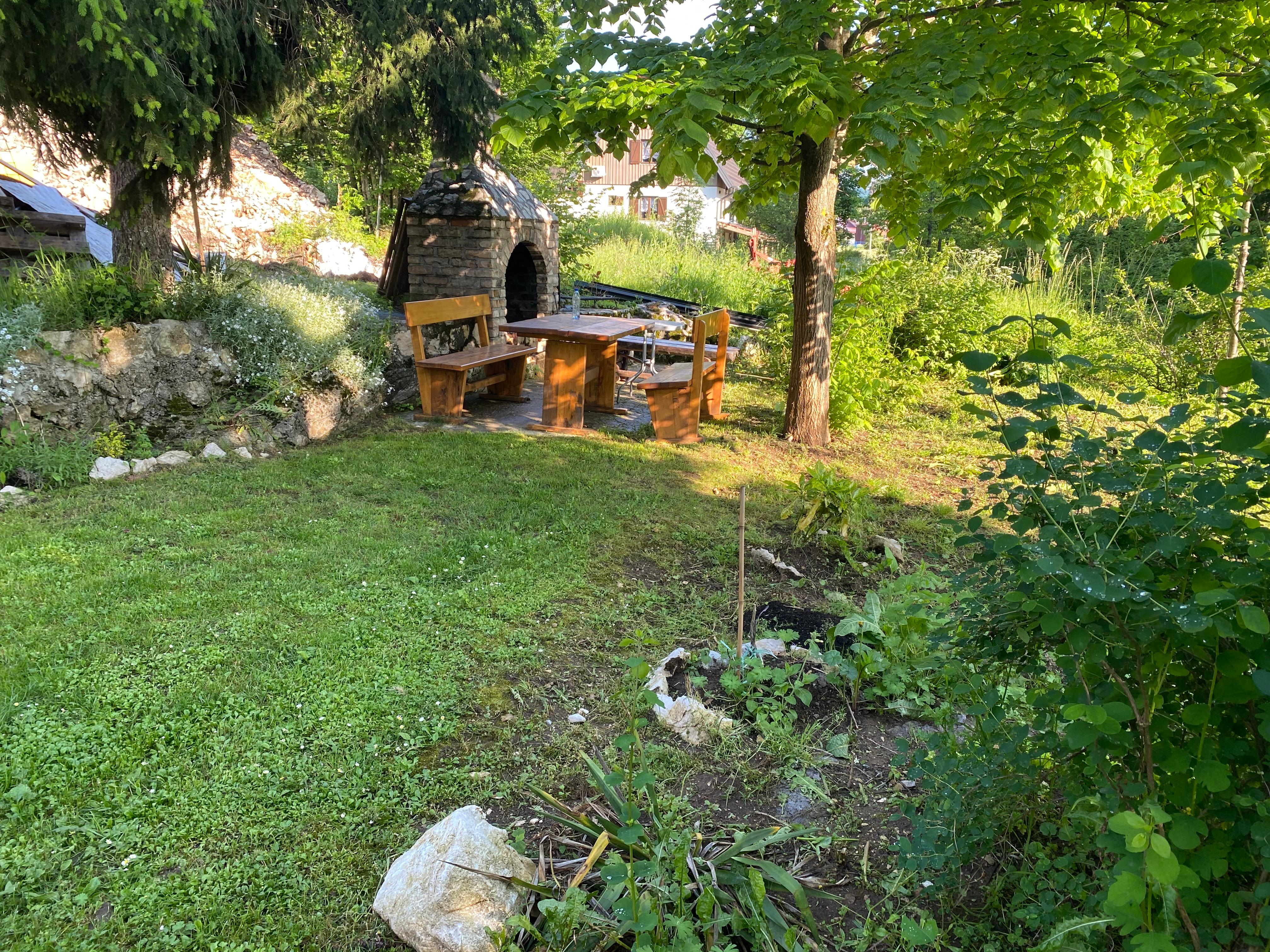 Another nice seating area option, also along the stream.