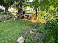 Another nice seating area option, also along the stream.