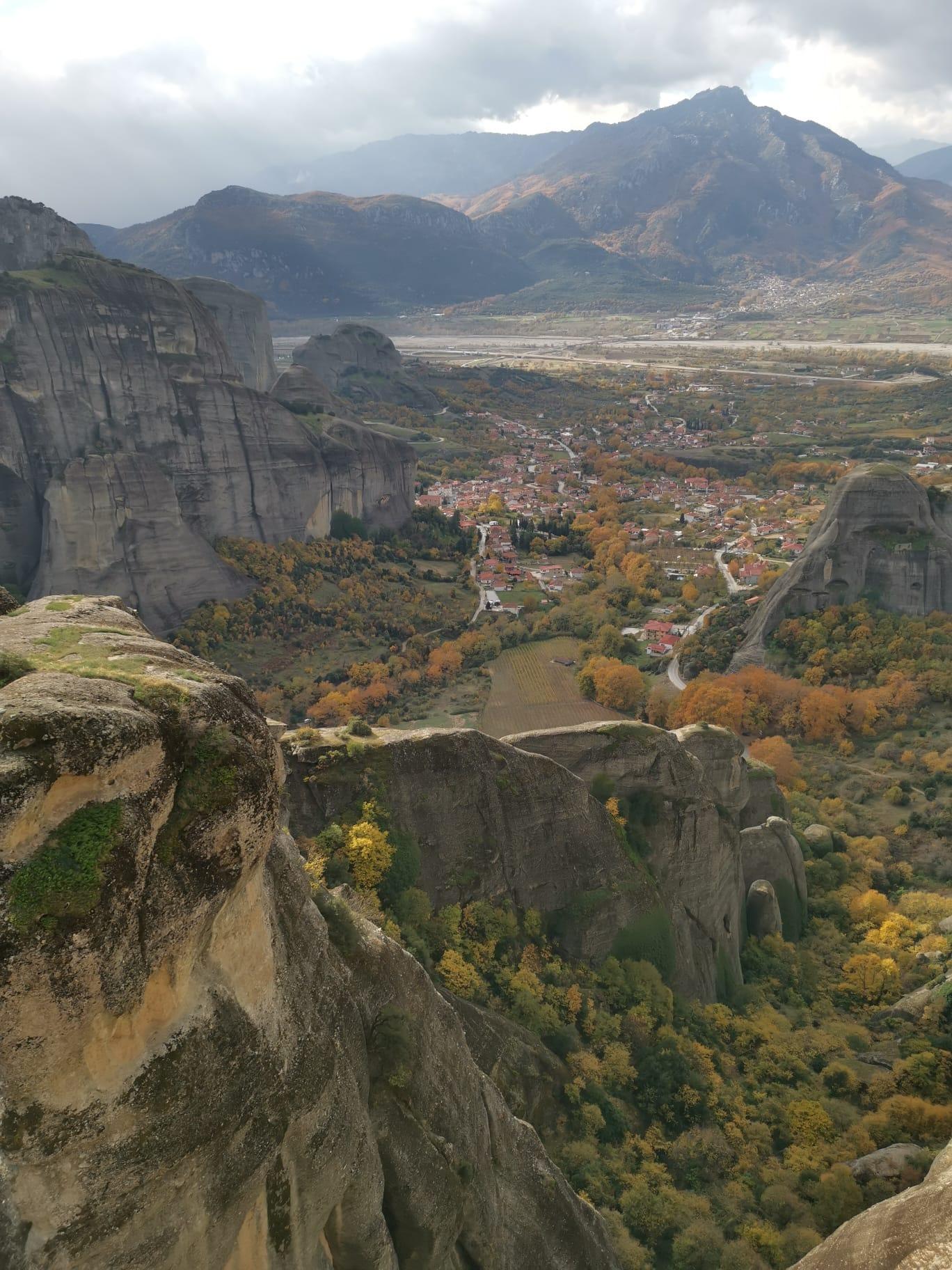 Looking down over Kastraki from Great Meteoron Monastery