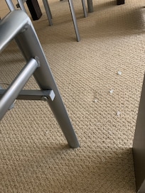 Glass shards under table